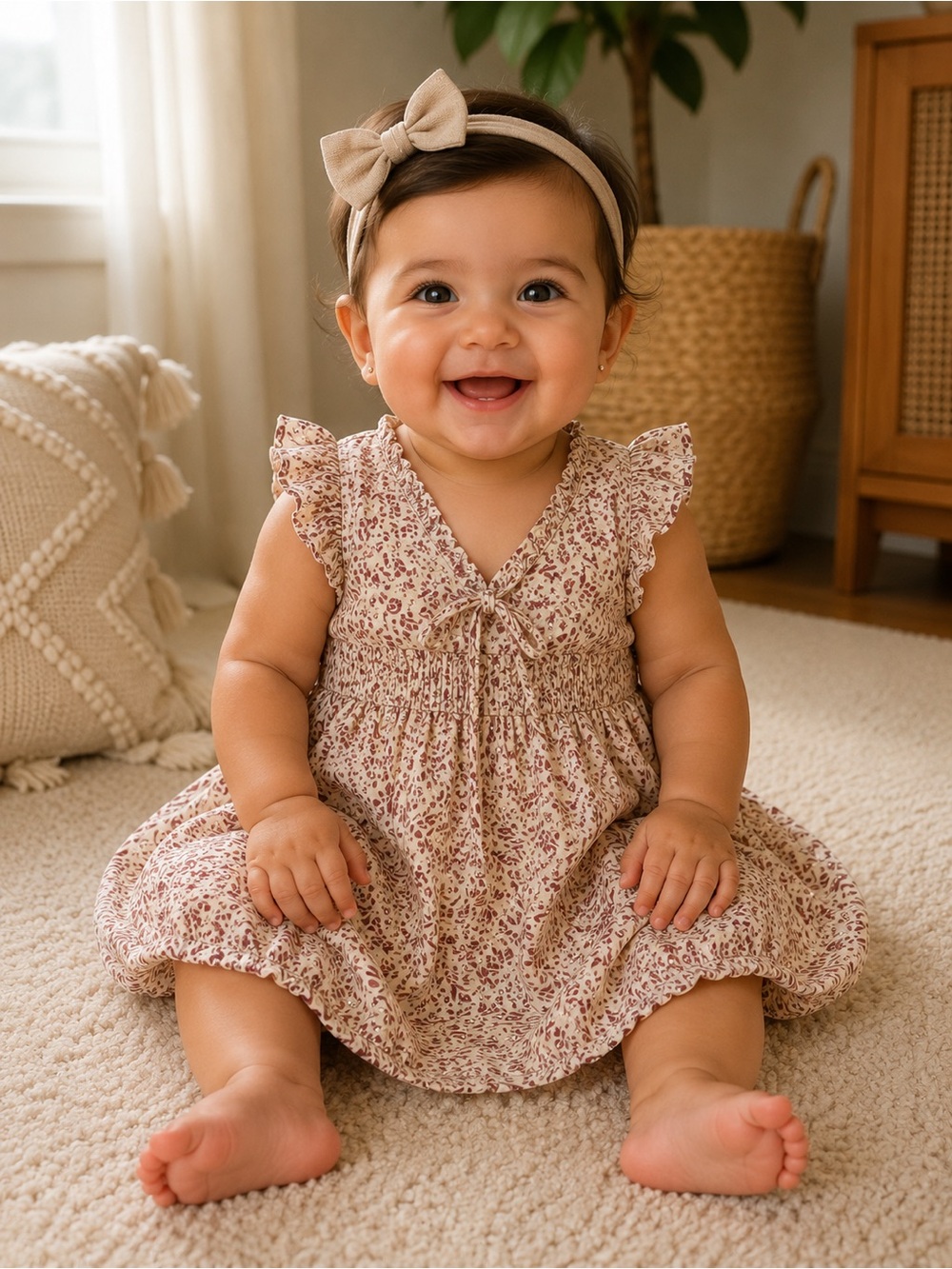 Floral Ruffle Baby Cream & Dusty Rose Dress Size 3T